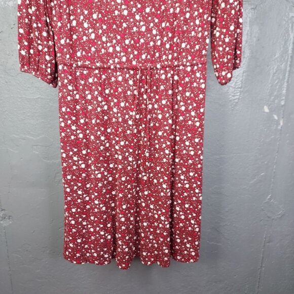 Boden Talia Dress Women Sz 6 Floral Ditsy Print Knit Pockets Burgundy 3/4 Sleeve - Picture 5 of 14